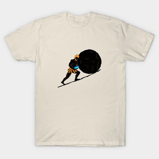 Sisyphus Scrolling Up That Hill (light tees) T-Shirt by StrayCat